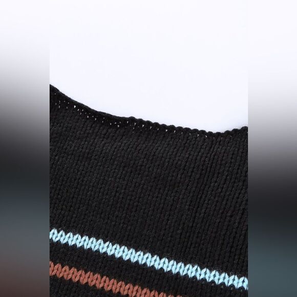 Lattes and Leaves Black Rainbow Stripe Pattern Sweater - Picture 10 of 10